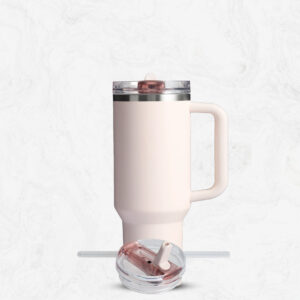 Stanley Style Cream Tumbler with Handle – Vacuum Insulated, Leak Proof, BPA Free